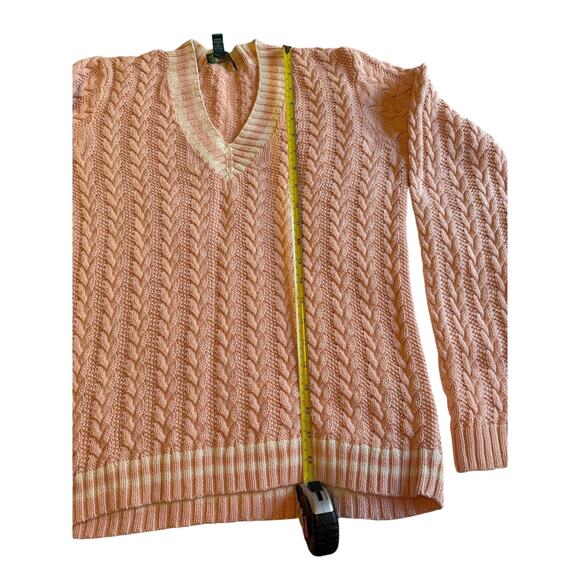 Lauren Ralph Lauren Pink Cable Knit V-Neck Sweater Linen Cotton Size XL Preppy - Picture 3 of 4
